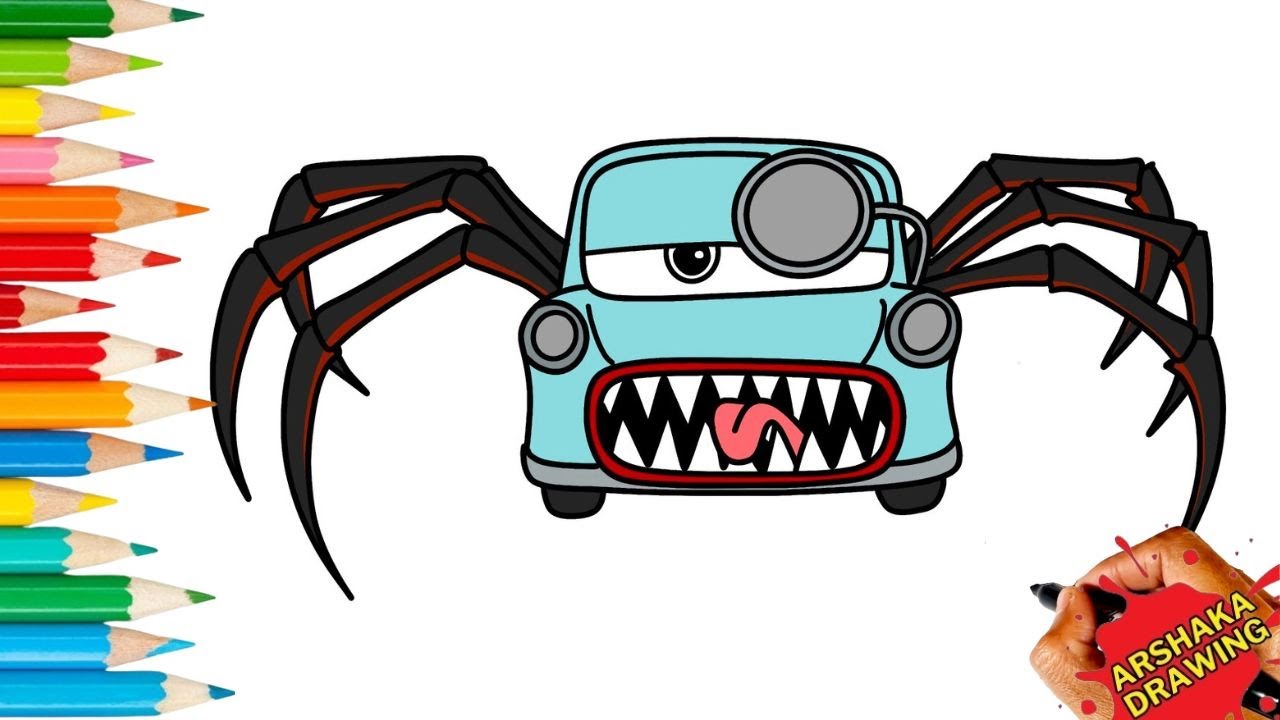 Drawing Professor Z Eater Easy Step by Step | Lightning McQueen Eater #lightningmcqueen #spidereater