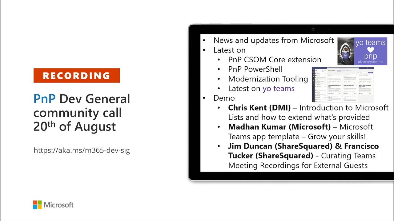 Microsoft 365 PnP – General Microsoft 365 Developer SIG community call – 20th of August, 2020