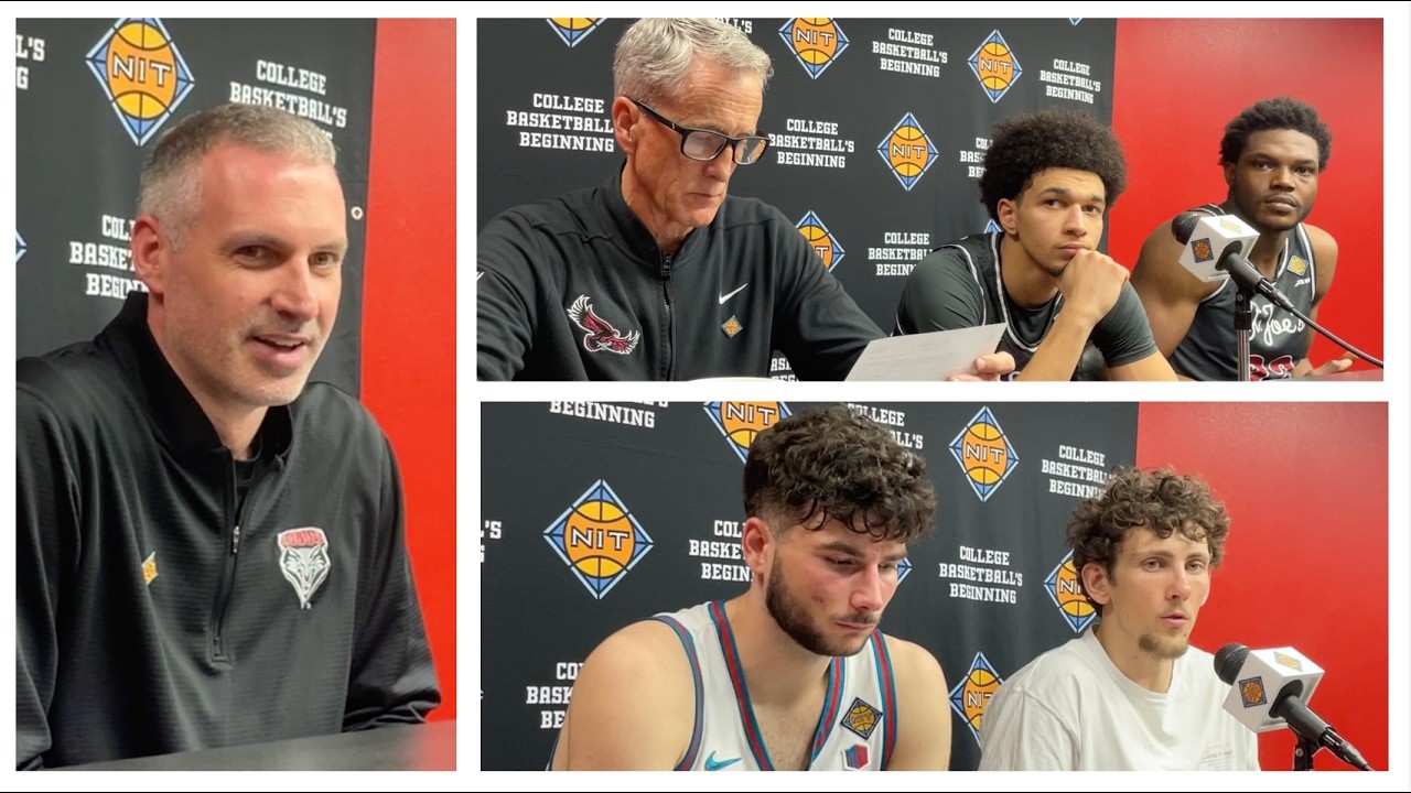 UNM and Saint Joseph's players and coaches after the Lobos' NIT quarterfinals win (March 24, 2026)