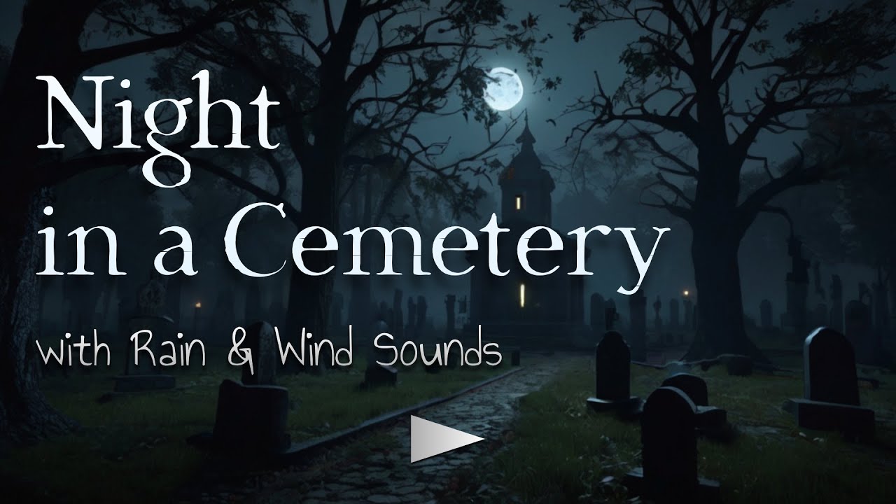 Night in a Cemetery | Rain & Wind Sounds Atmosphere | Darkness Quest