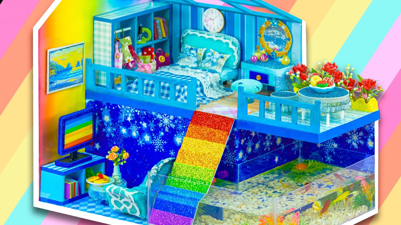 ❤️ Сделай сам Миниатюра Картон дом # 84 ❤️ Построить Миниатюра Рыба танк Под Ходуля дом От Картон