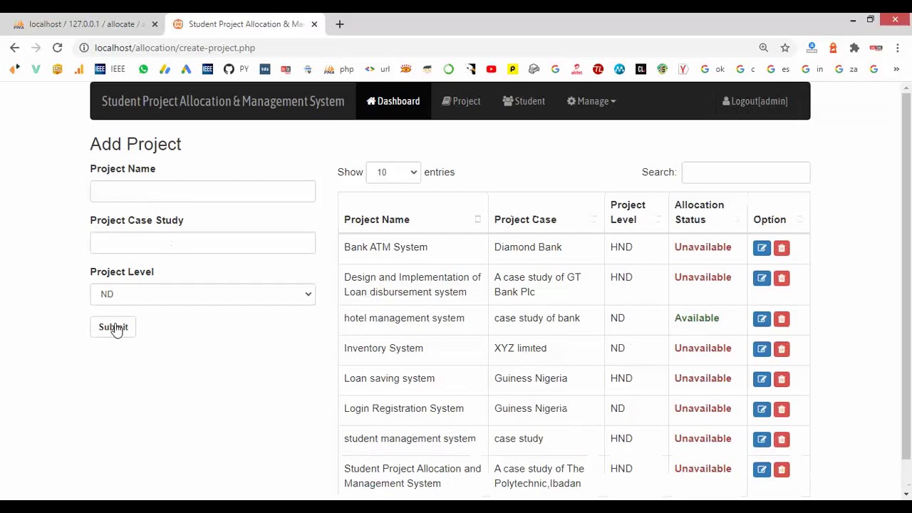 Student Project System Allocation and Management System in PHP