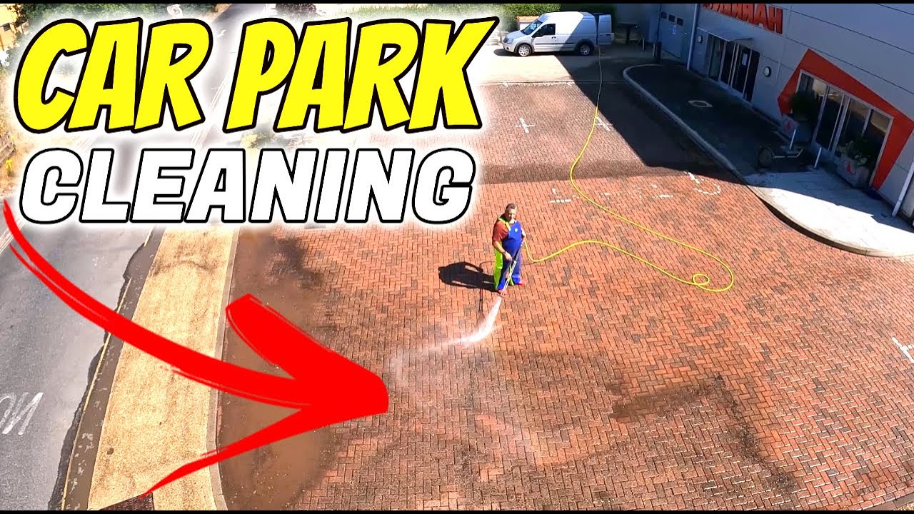 Car park pressure washing permeable paving blocks