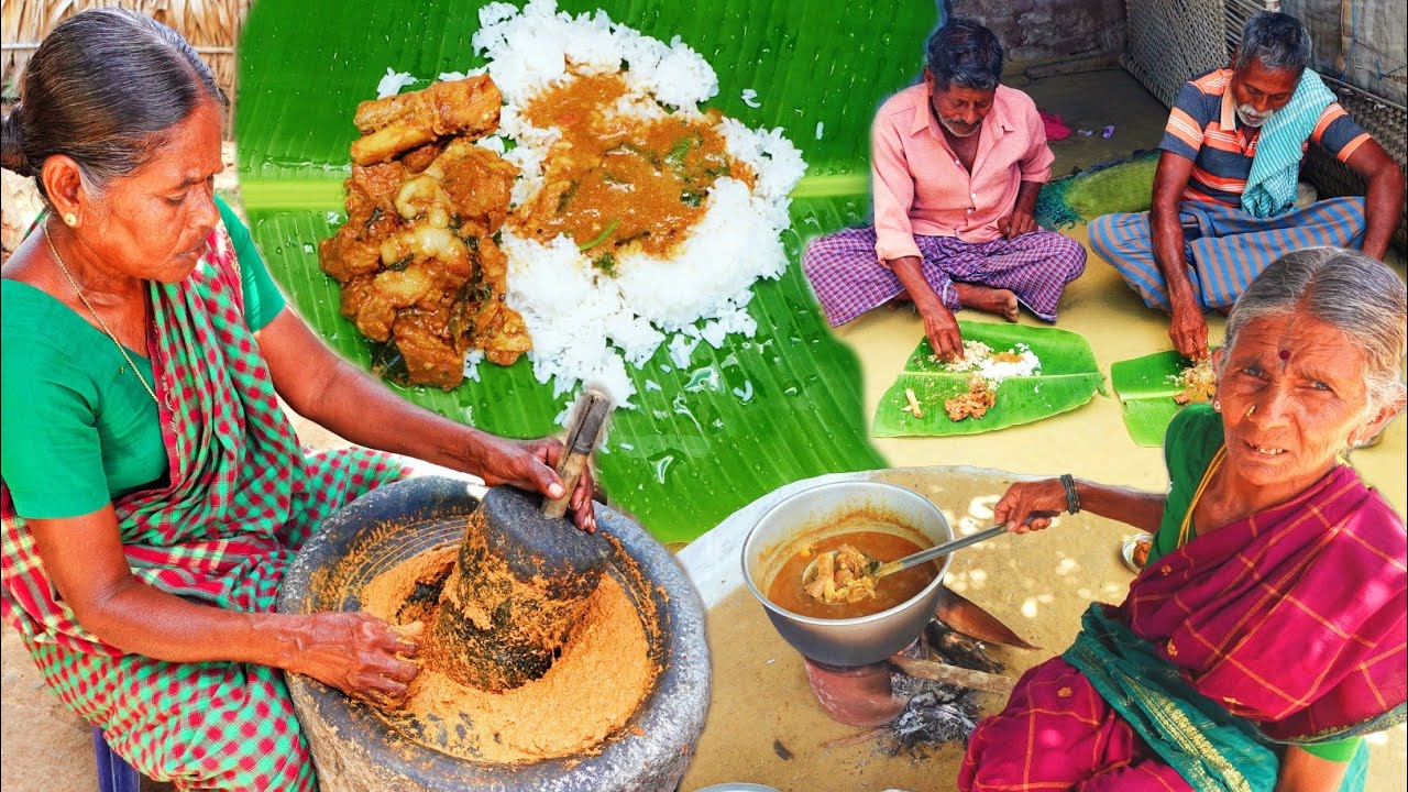MUTTON Kulambu BOILED Rice Village Cooking | மட்டன் குழம்பு வடிச்சசோறு | Mutton Curry Gravy Recipe