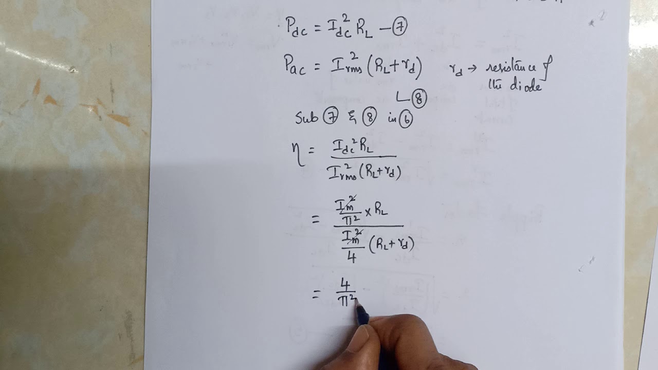 Half Wave Rectifier - derivation for efficiency of half wave rectifier