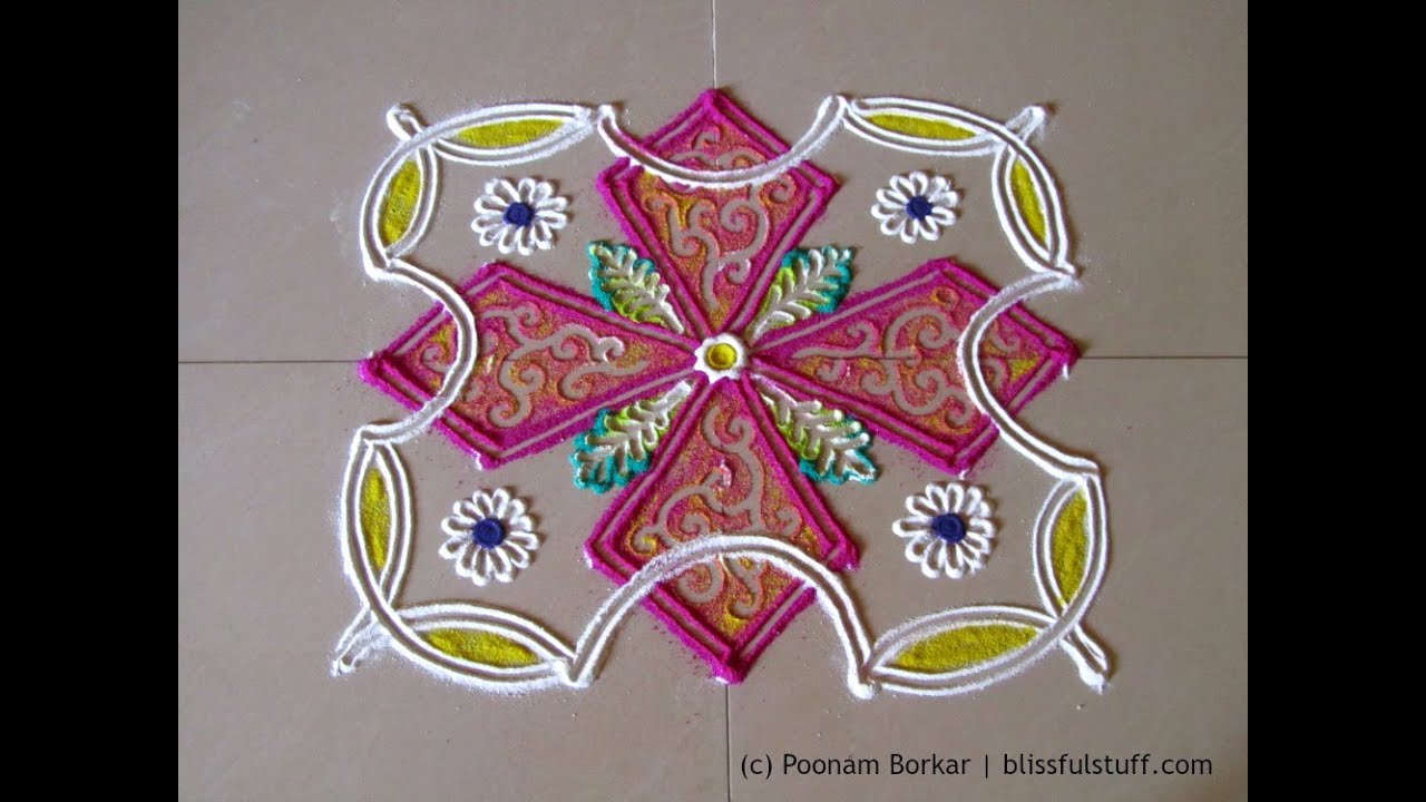 Small and easy 7 by 7 dots rangoli | Creative rangoli designs by Poonam Borkar