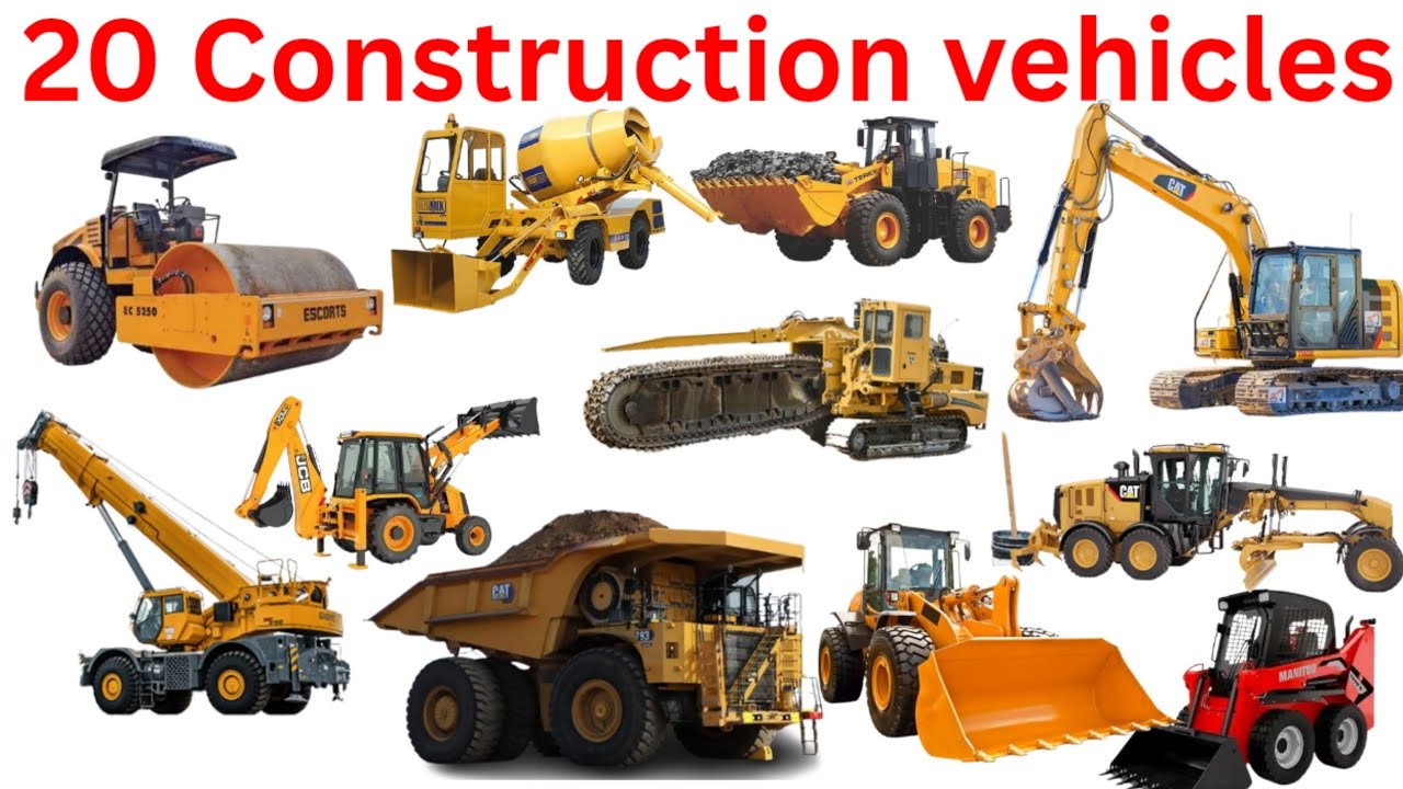 Learn Construction Vehicles Name With Fun | 20 Construction Vehicles Name In English And Hindi | 