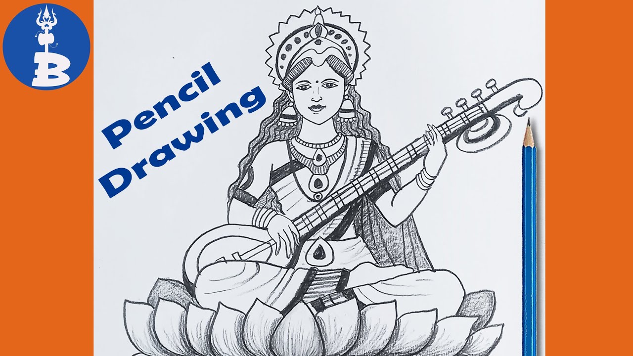 Saraswati Maa Drawing _ Saraswati Thakur Drawing _ Saraswati Puja Special Pencil Drawing