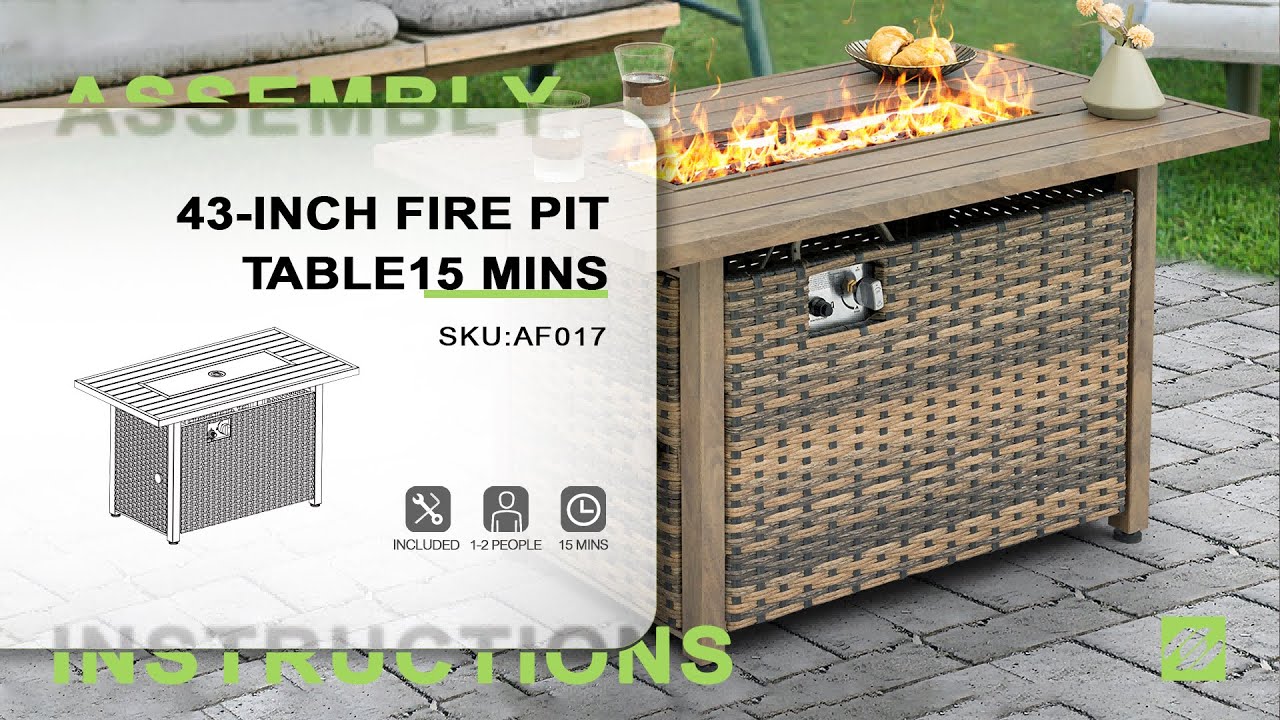 Nuu Garden® AF017 Outdoor 43 Inch Rattan Propane Gas Fire Pit Table | ASSEMBLY INSTRUCTIONS