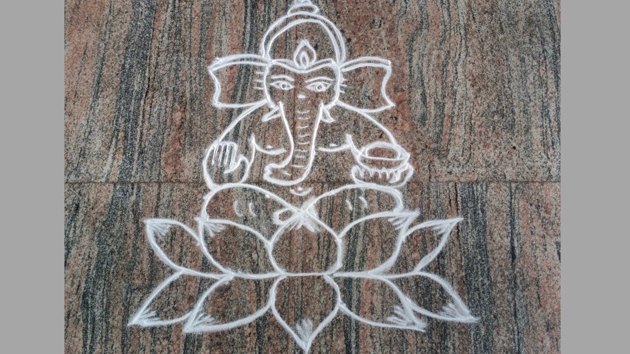 4x6 ganesh rangoli||easy lord ganesh rangoli step by step #ganesh #loardganesha 