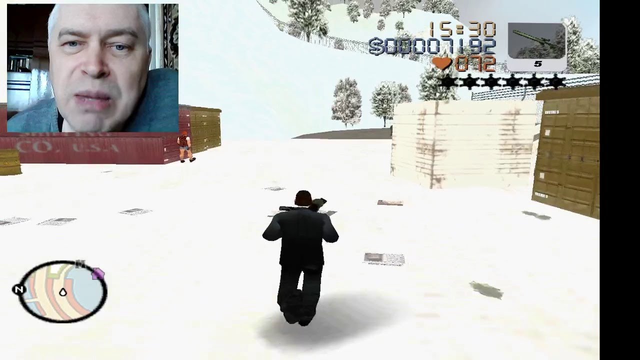 Летсплей игра ГТА 3, зима - Grand Theft Auto 3 Frosted Winter, человек Геннадий Горин играет в игру