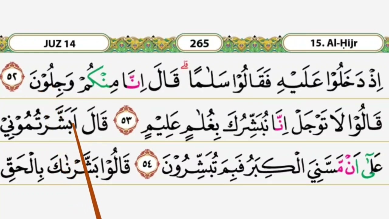 Belajar ngaji pelan dan tajwidnya surat Al Hijr ayat 52-54