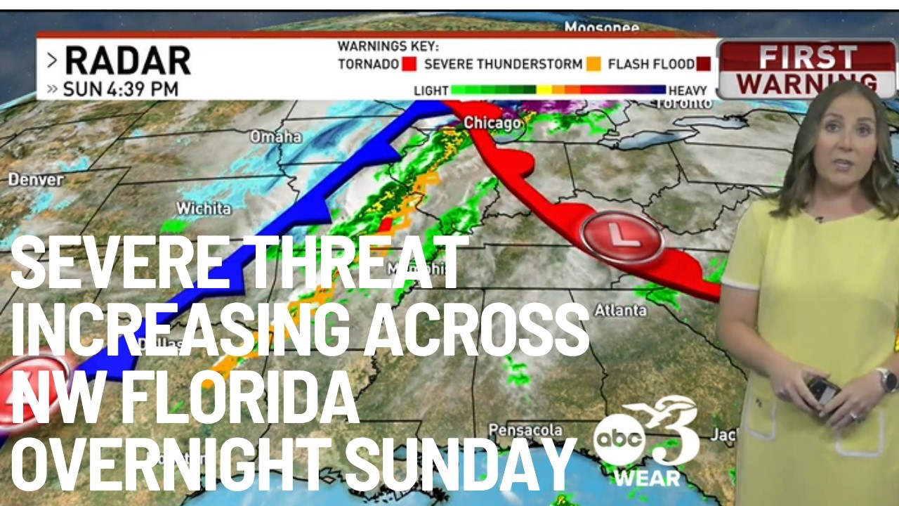 В ночь на воскресенье на северо-западе Флориды возрастает угроза сильных штормов.