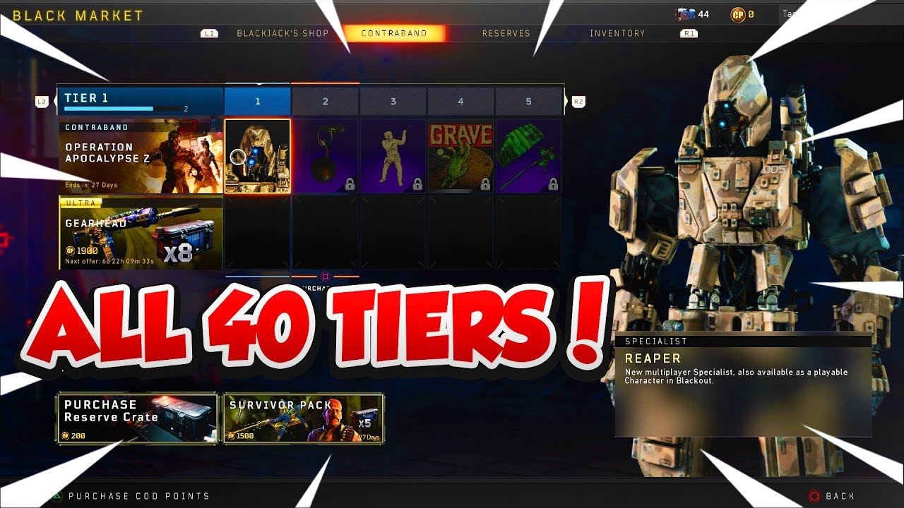 ALL 40 TIERS IN BLACK MARKET OPERATION APOCALYPSE Z SHOWCASE! BO4 UPDATE 1.20 BLACK MARKET NEW DLC