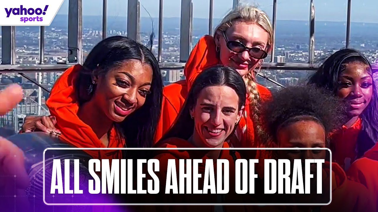 Watch CAITLIN CLARK, ANGEL REESE and CAMERON BRINK at Empire State Building ahead of WNBA Draft