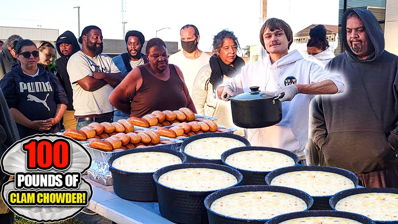 Making 100 Pounds Of Clam Chowder For The Homeless!