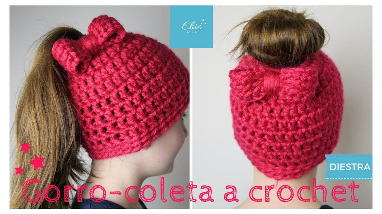 GORRO COLETERO CROCHET | DIESTRA  | MESSY BUN HAT CROCHET | ENGLISH  SUBTITLES | CHIC DIY