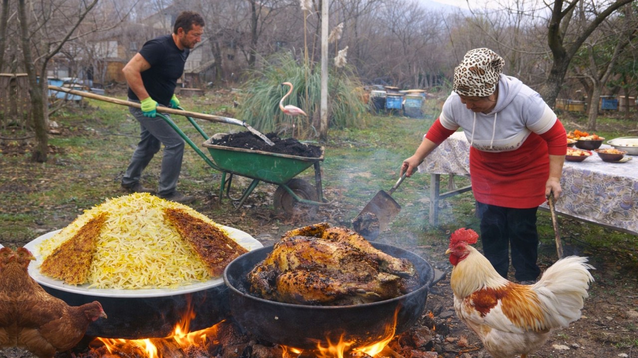 Приготовление традиционного куриного плова с грецкими орехами - азербайджанская кухня