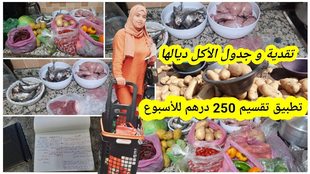 تطبيق لتقسيم 250 درهم للأسبوع💪جدول الأكل ليك وحتى الوليدات المدرسة وتقدية ديالو خضر والفواكه واللحوم