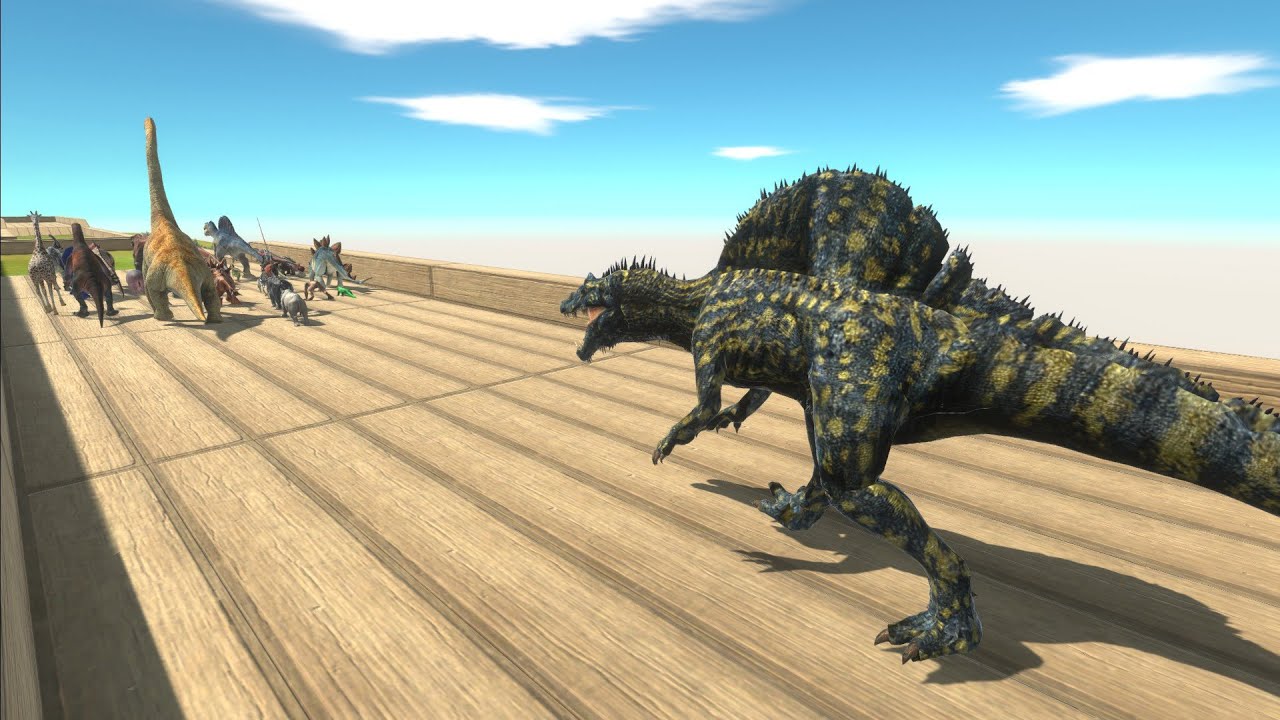 Units trying to escape from Suchomimus - Animal Revolt Battle Simulator