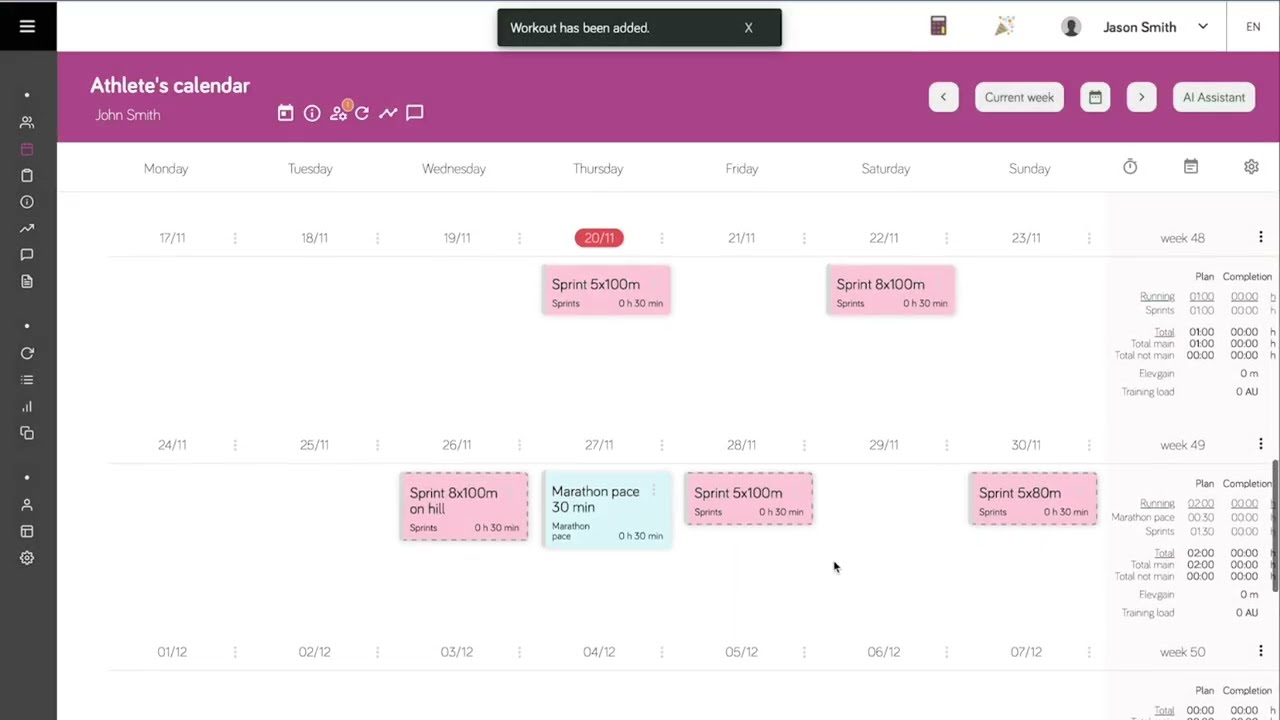 Sport types, activity types and templates as basic building blocks in Good Coach App