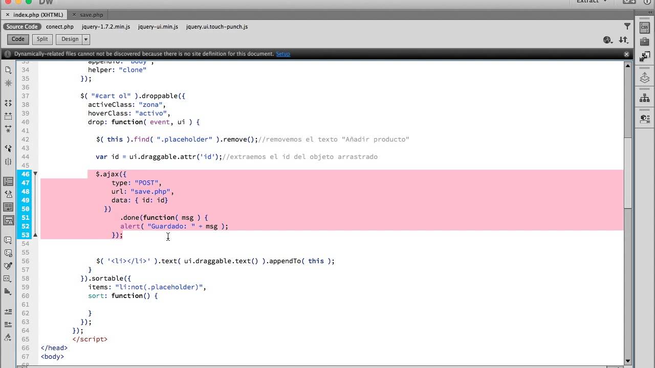 Arrastra y guarda desde dispositivos movibles Mysql, jQuery y PHP