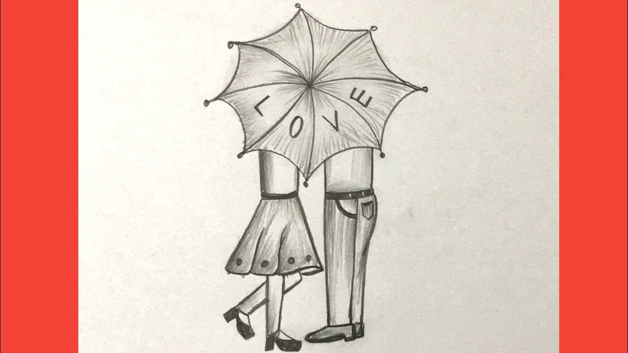 Romantic Couple with Umbrella Drawing for beginners | Love Couple Drawing | Valentines Day Drawing 