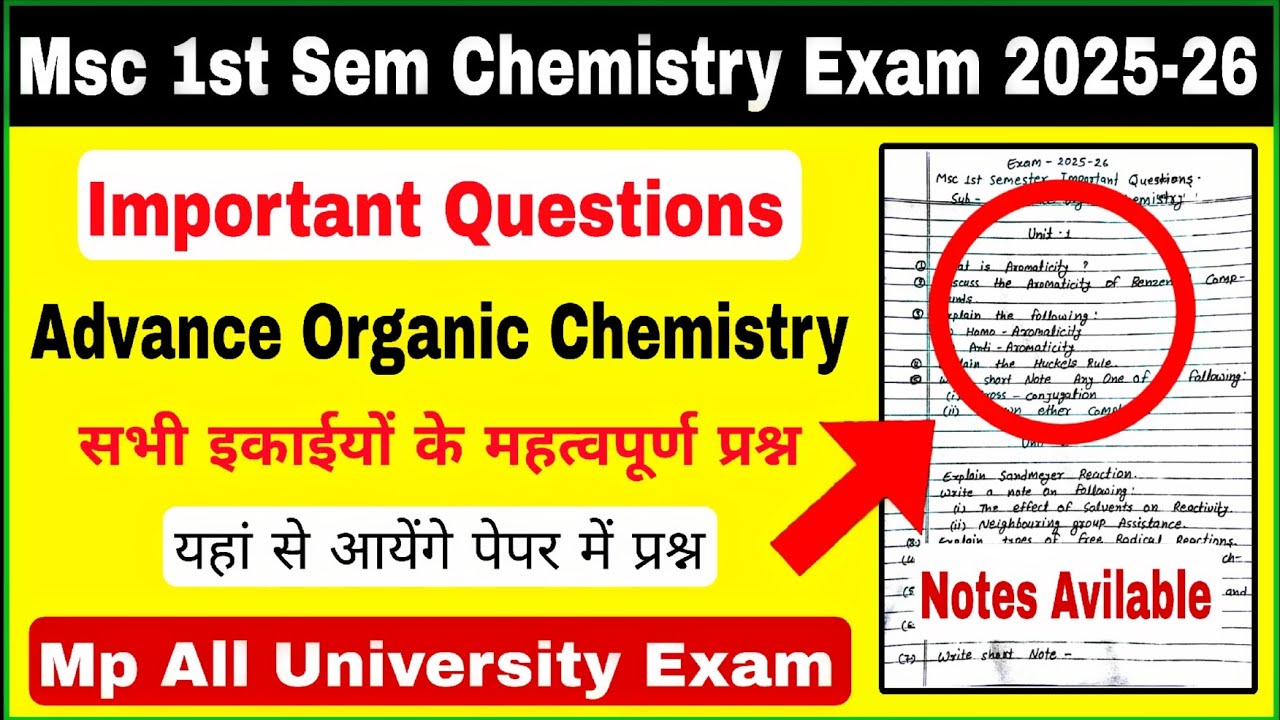 Msc 1st Semester Advance Organic Chemistry important questions 2025-26 msc chemistry notes in hindi