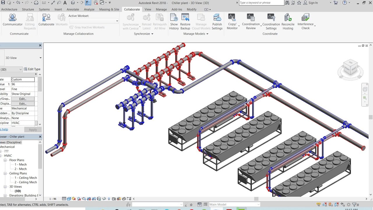 Проектирование насосной станции охлажденной воды в Revit (размещение чиллера и насоса, а также со...