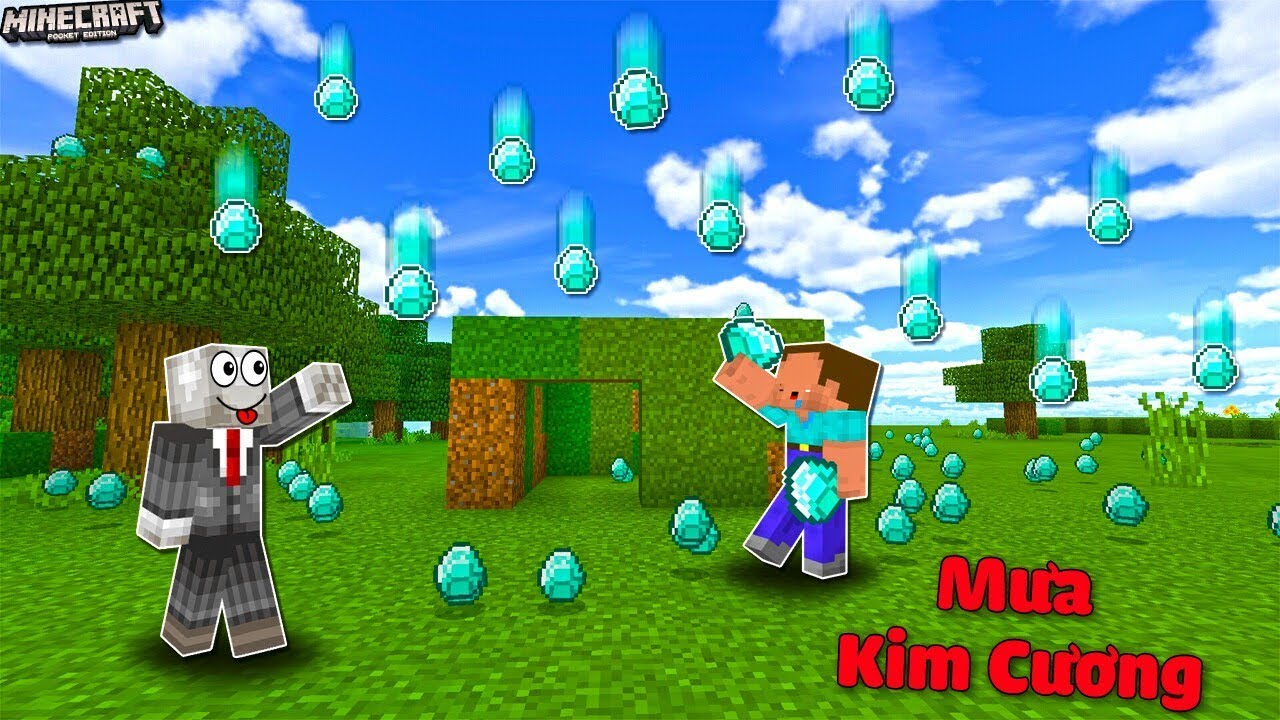 THỬ THÁCH TẠO RA CƠN MƯA KIM CƯƠNG LÌ XÌ TẾT CHO NOOB TRONG MCPE | Thử Thách SlenderMan