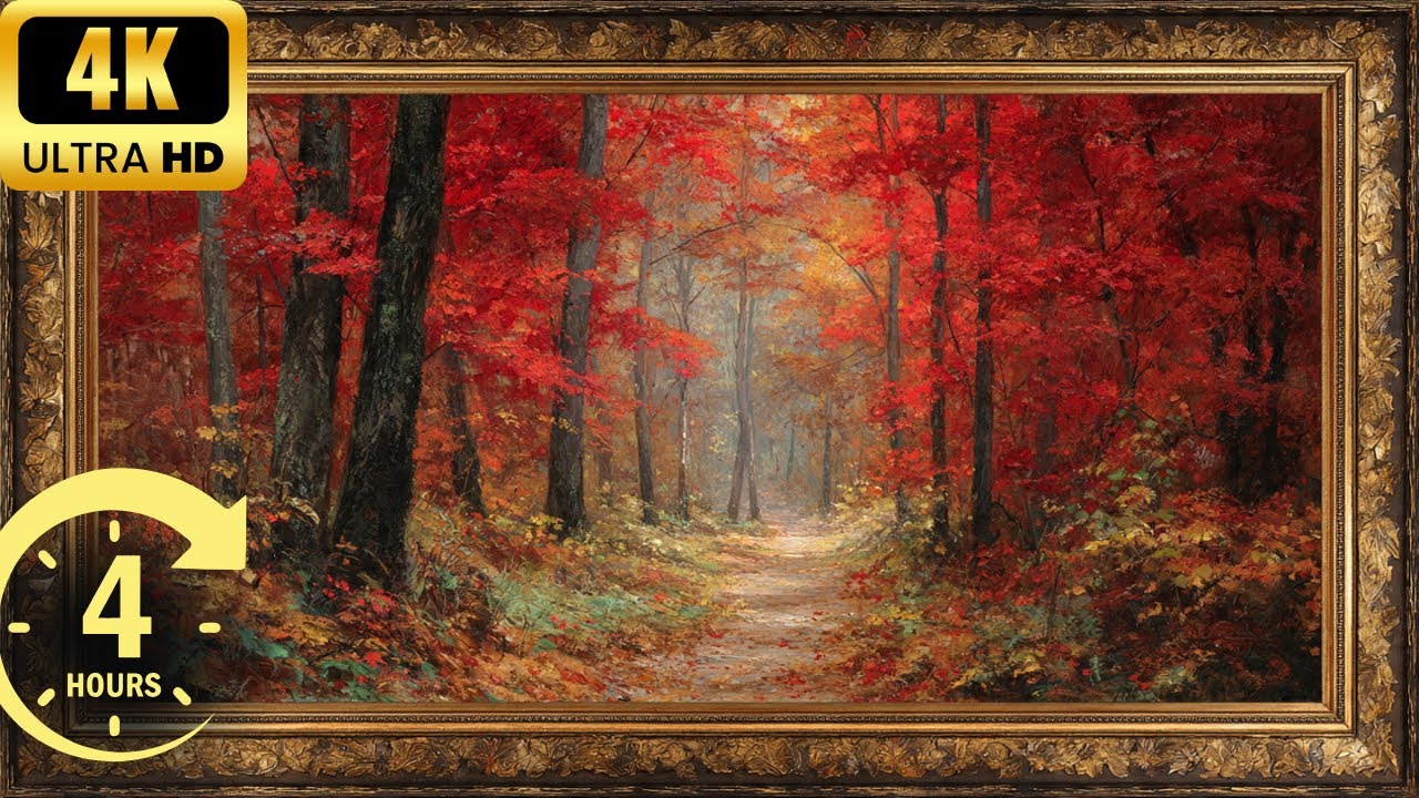 Cozy Autumn Forest 4K Painting - 4 Hours Beautiful Fall Frame TV Art Screensaver