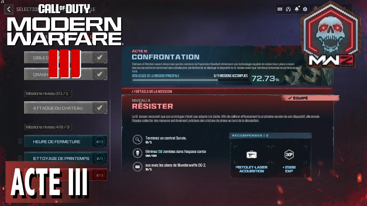 RÉSISTER NIVEAU 4 ACTE 3 CONFRONTATION ZOMBIE CALL OF DUTY MODERN WARFARE 3
