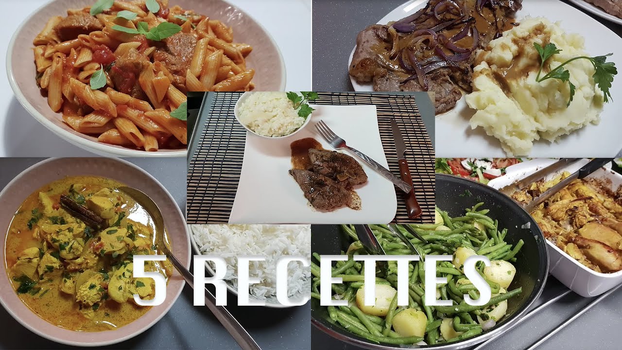 Menu De Semaine 5 Recettes  /Pâtes Tunisienne / Purée / Risotto /Poulet Légumes /Curry Au Poulet