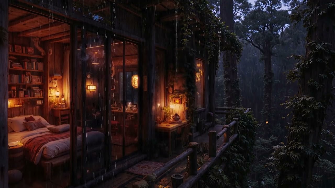Cozy Woodland Cabin Wrapped in Gentle Rain at Night 🌲 | Relaxing Rain Sounds for Sleep