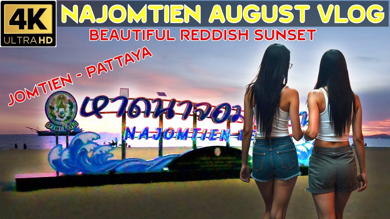 NaJomtien August Update  Many people on the beach watching red sunset   2025 Jomtien Pattaya Th