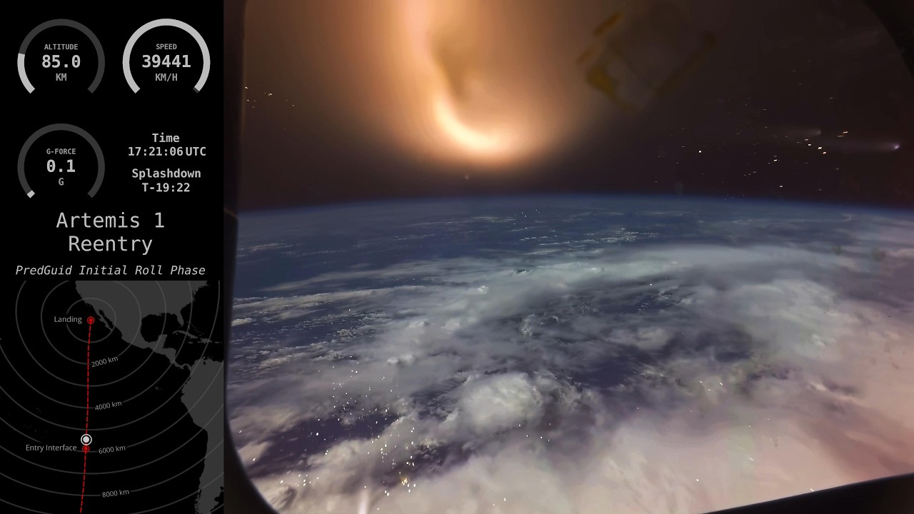 Artemis 1 Reentry video with Telemetry