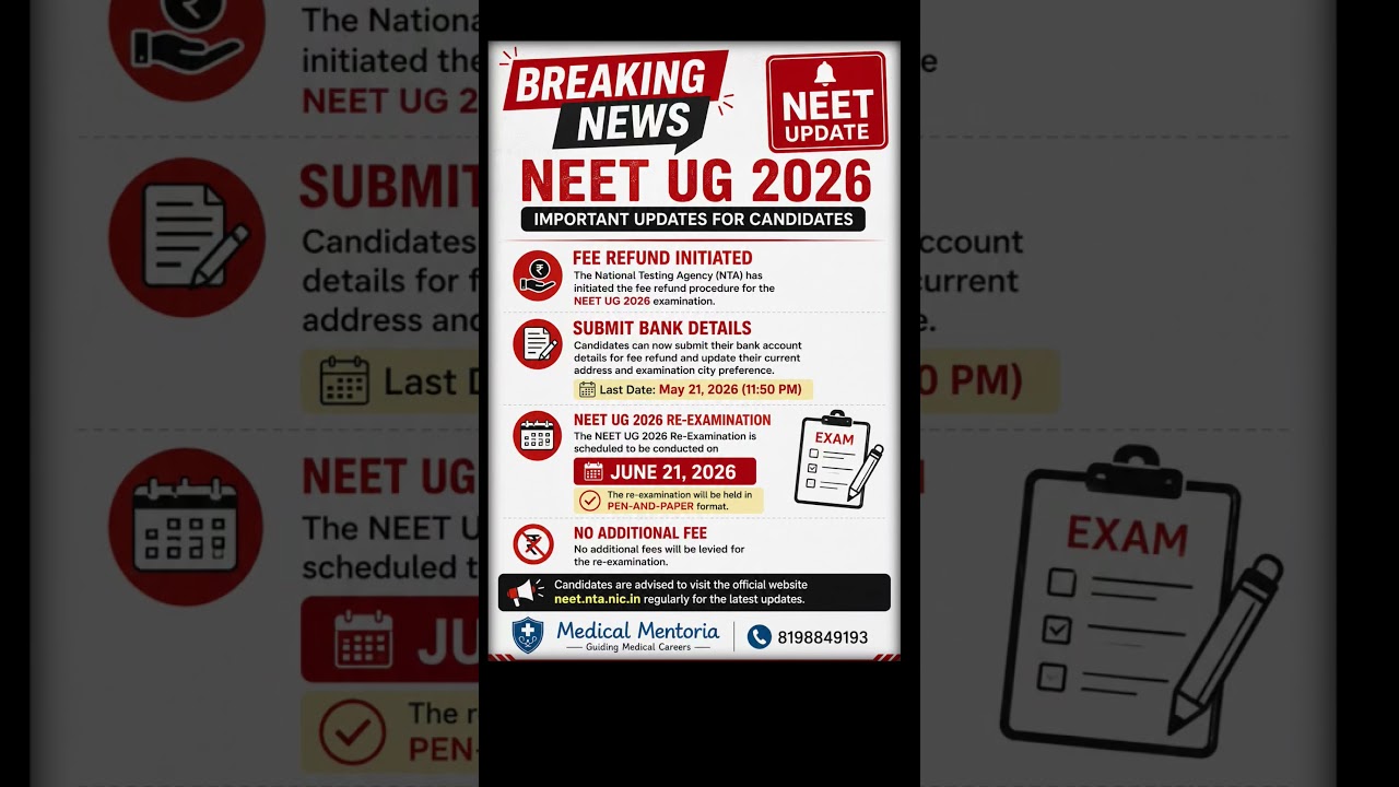 🚨 NEET UG 2026 Latest Update | Fee Refund Started | Re-Exam Date Announced 🔥