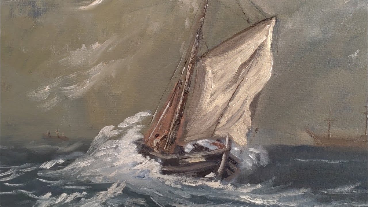 Rough Sail Boat Sea - Oil painting