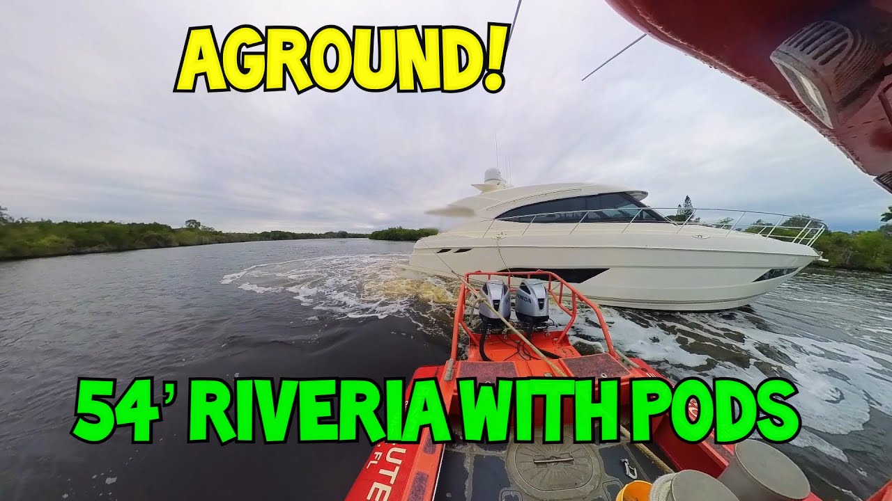 Ungrounding a 54' Riveria with Pods, Hit Pretty Hard, But Back Underway With Minimal Damage!