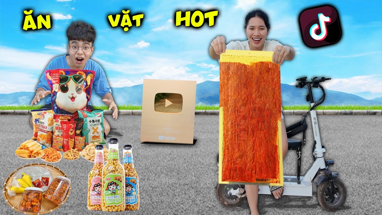 Thắng Tê Tê Mua Đồ Ăn Hot Trend trên Tik Tok Ăn Mừng Nút Vàng Bim Bim Mèo Que Cay Khủng Lồ