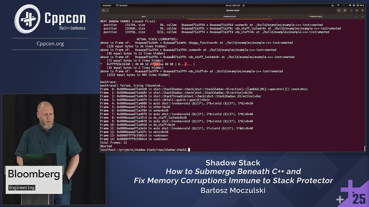 Fix C++ Stack Corruptions with the Shadow Stack Library - Bartosz Moczulski - CppCon 2025