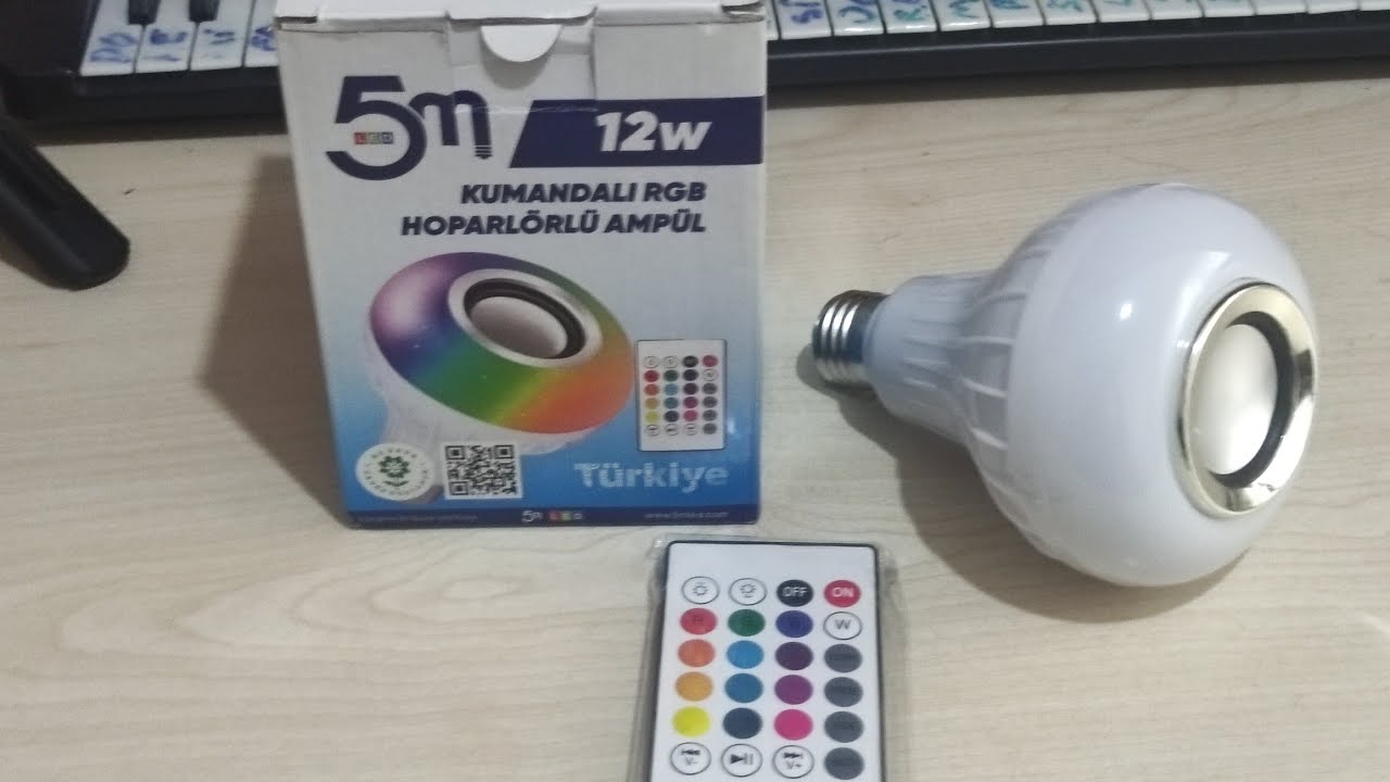 5M 12 W KUMANDALI HOPORLÖRLÜ RGB LED AMPÜL TÜRKÇE İNCELEME TANITIM KUTU AÇILIMI 