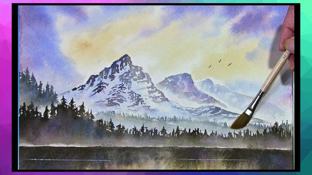 HOW TO PAINT MOUNTAIN CRAGS.MISTY TREES,WATER AND REFLECTIONS WITH A WET IN WET SKY,MIST & FOG