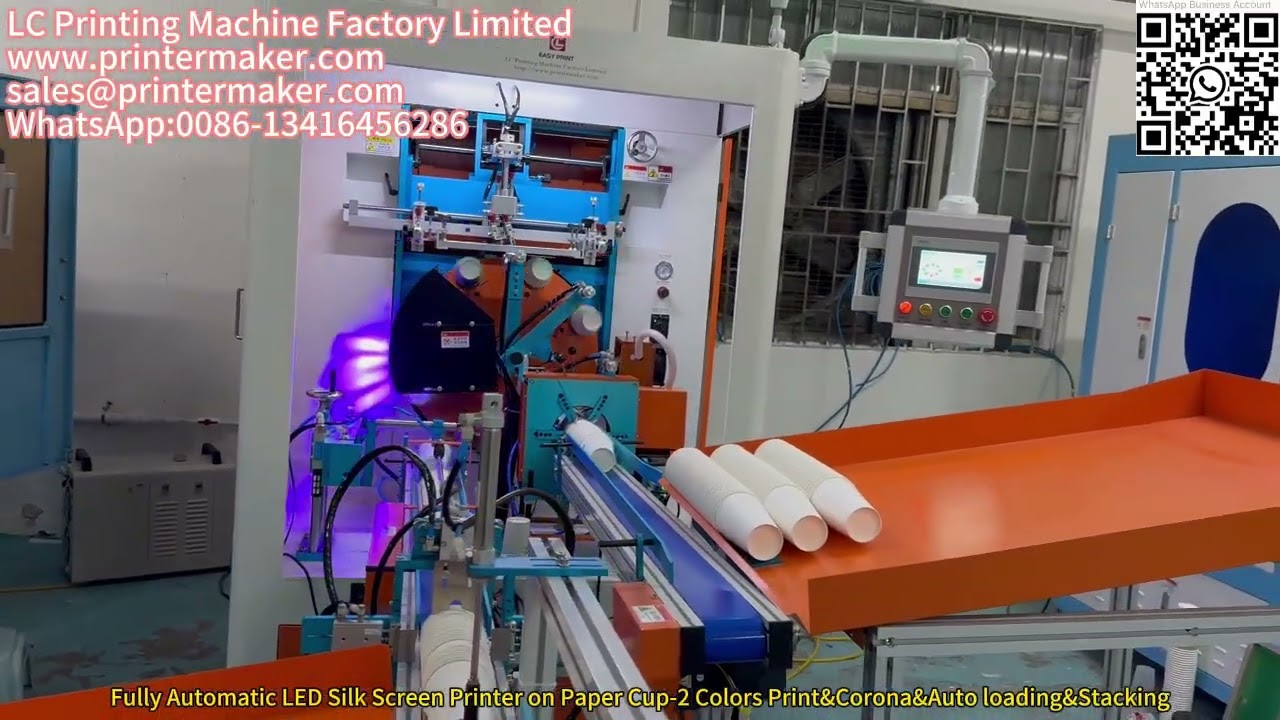 Fully Automatic LED Silk Screen Printer on Paper Cup-2 Colors Print&Corona&Auto loading&Stacking