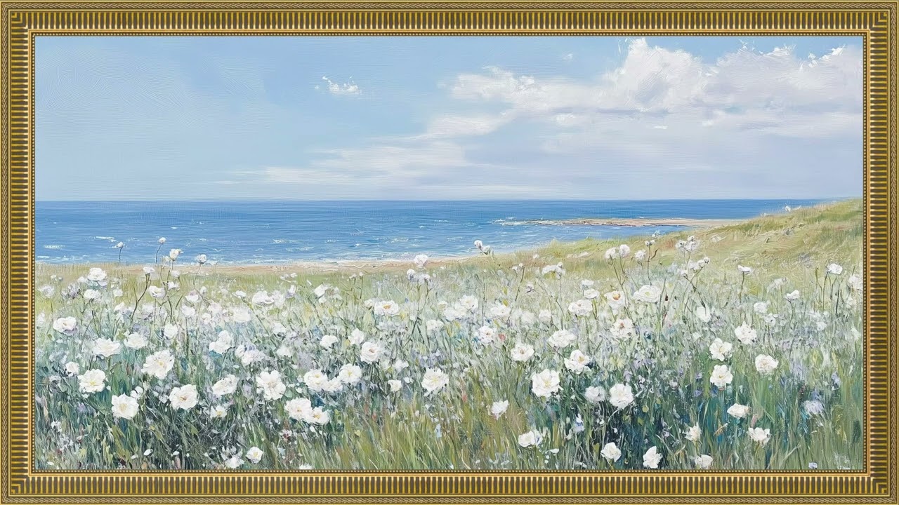 Ocean Landscape Oil Painting | Vintage Gold Frame TV Art | 4k Screensaver for TV