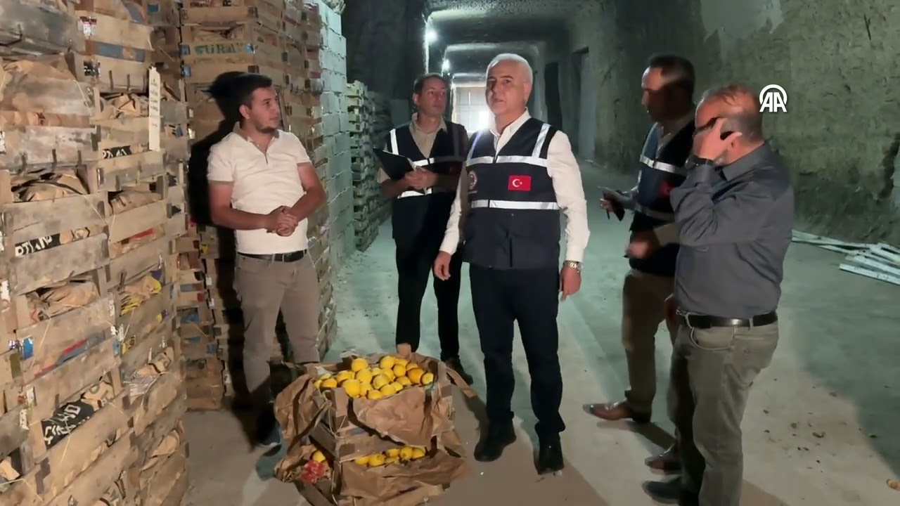 Nevşehir'de kayadan oyma yer altı soğuk hava depolarında saklanan limonların denetimi yapıldı