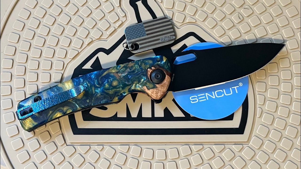 Full knife review of my Sencut Vesperon with crazy copper foil GOLD+BLUE Resin Scales!