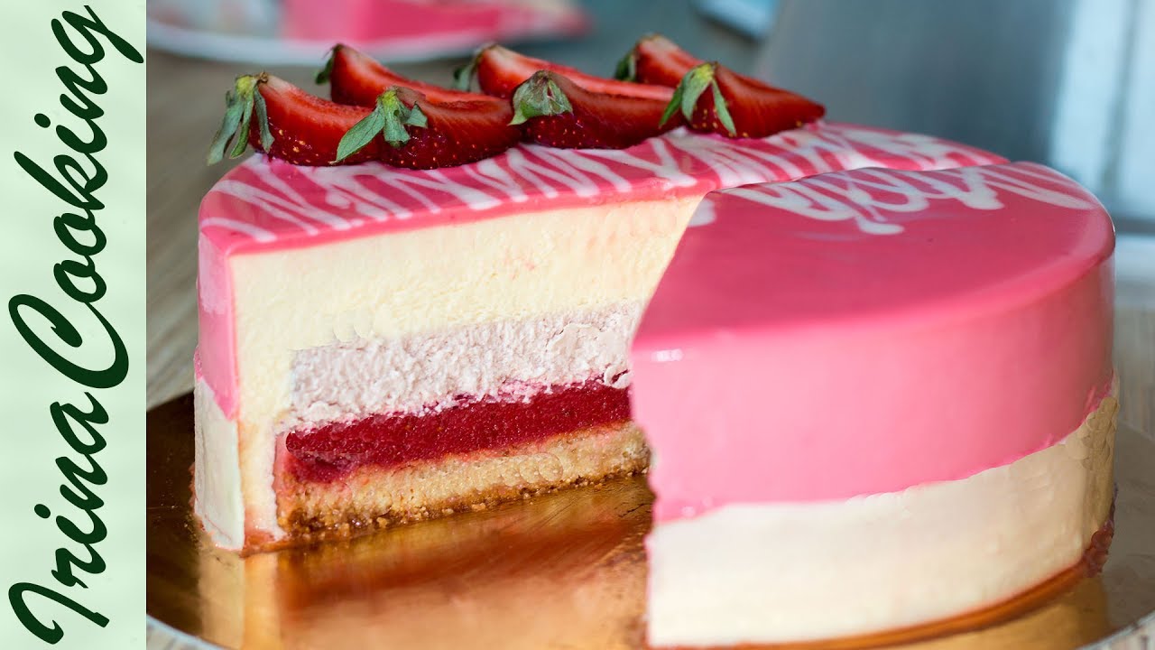 Муссовый КЛУБНИЧНЫЙ ТОРТ 🍰 с Зеркальной глазурью