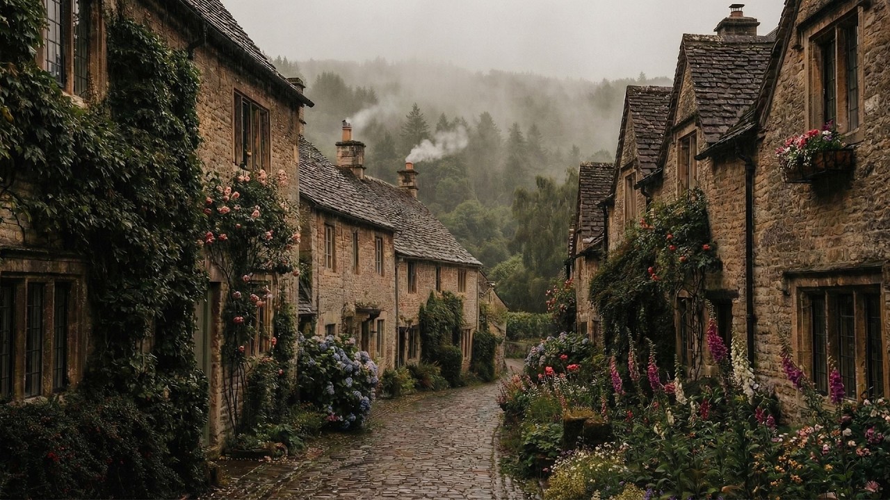 Quiet Cottage Village in the Rain | Dark Academia & Rain Ambience | Classical Music for Relaxing 