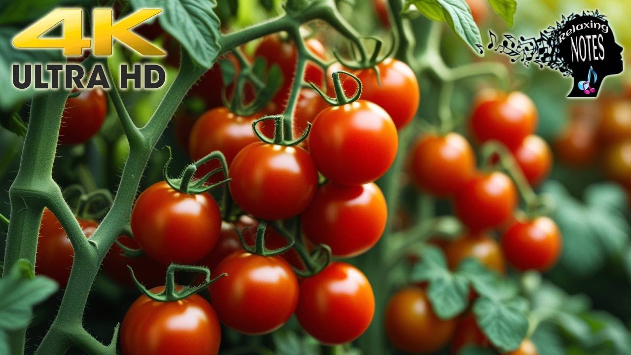 4K Relaxing Amazing Juicy Tomatoes with Amazing Ambient Meditational Spiritual music #asmr